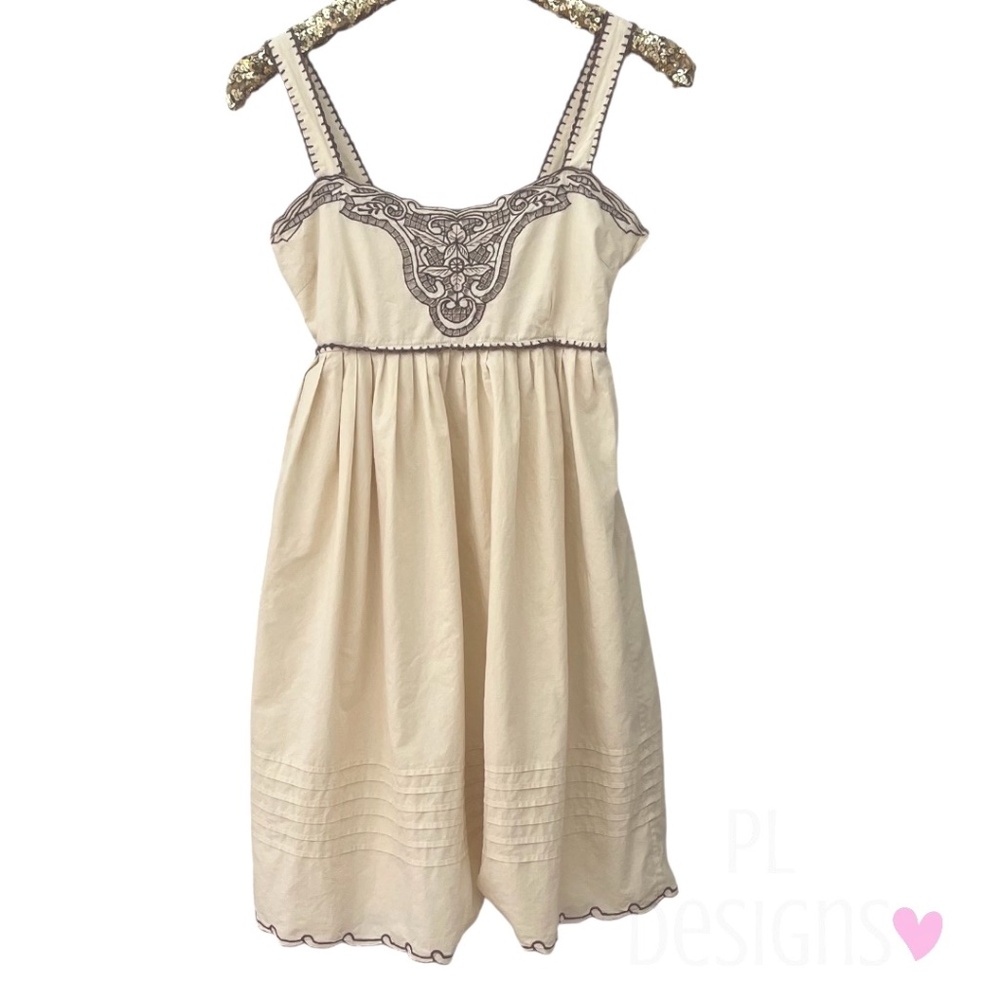 Anthropologie Cream Embroidered Boho Sundress Romantic Cottagecore Size 0